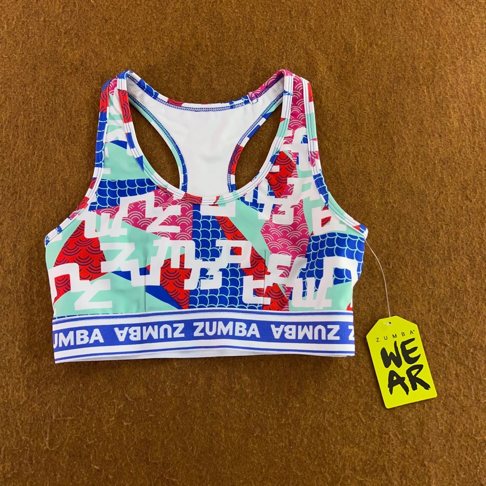 Zumba Womens Small Multicolor Spicy Keyhole Racerback Sports Bra NWT